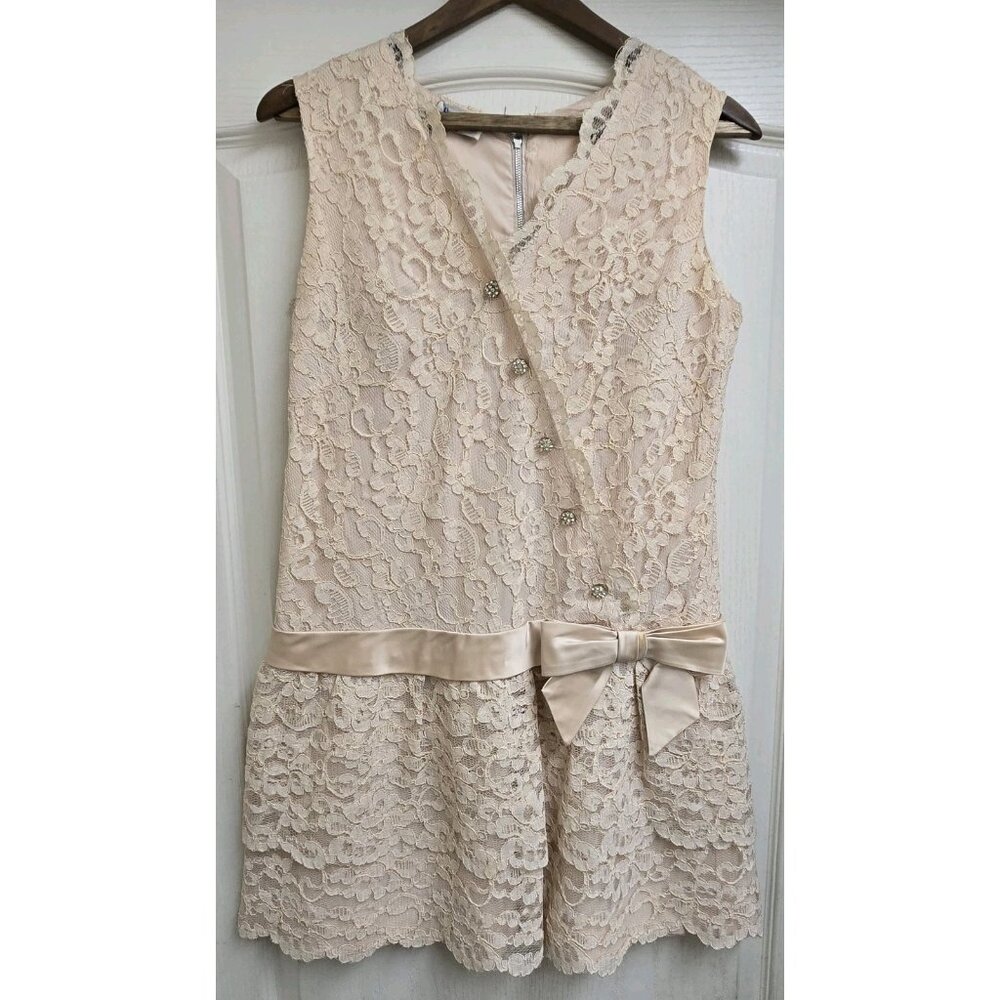 Womens Neusteters 50's Cocktail French Lace Beige Party Prom Formal Dress 14 M